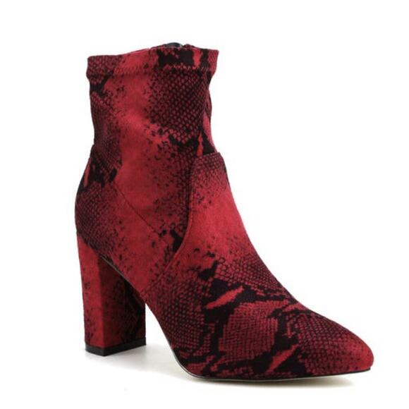 Catherine Malandrino Bodem Faux Suede Block Heel Snake Print Stretch Bootie - Picture 3 of 6